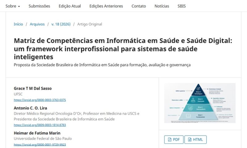 Artigo publicado no JHI apresenta Matriz de Competências em Informática em Saúde e Saúde Digital
